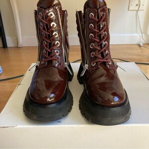 3.1 PHILLIP LIM Womens Burgundy Platform Kate Toe Leather Combat Boots 37.5